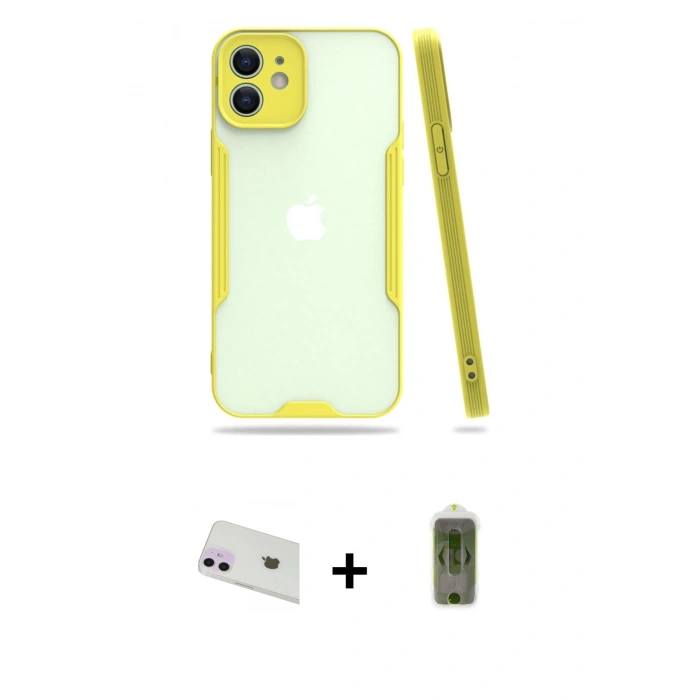 MARSİLYAN™- iPhone 12 Kılıf Atlas Asil Serisi - Siyah Joko Magic 5D Hayalet Cam + Rainbow Kamera Lens Koruma Cam - MR