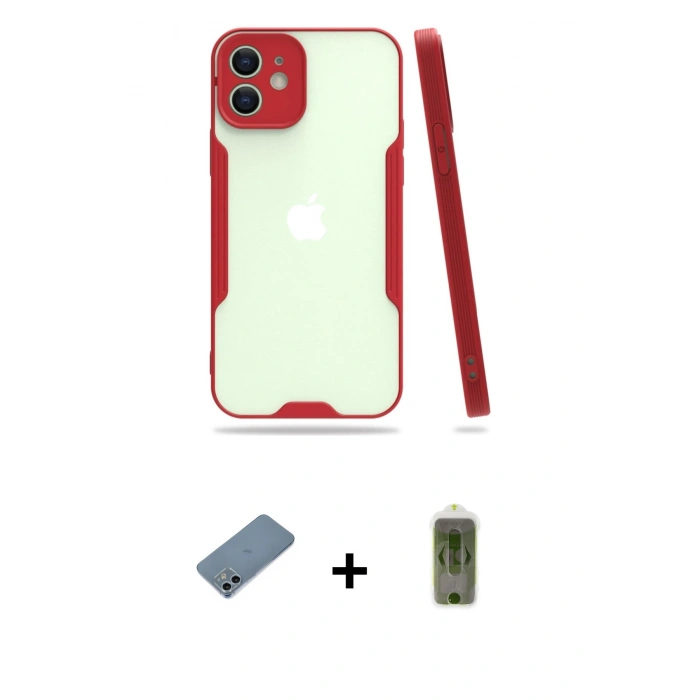 MARSİLYAN™- iPhone 12 Kılıf Atlas Asil Serisi - Siyah Joko Magic 5D Hayalet Cam + Shine Kamera Lens Koruma Cam - SABE