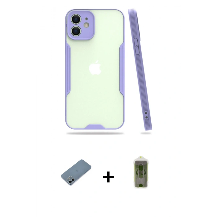 MARSİLYAN™- iPhone 12 Kılıf Atlas Asil Serisi - Siyah Joko Magic 5D Hayalet Cam + Shine Kamera Lens Koruma Cam - SABE