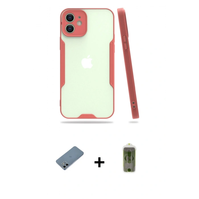 MARSİLYAN™- iPhone 12 Kılıf Atlas Asil Serisi - Siyah Joko Magic 5D Hayalet Cam + Shine Kamera Lens Koruma Cam - SABE
