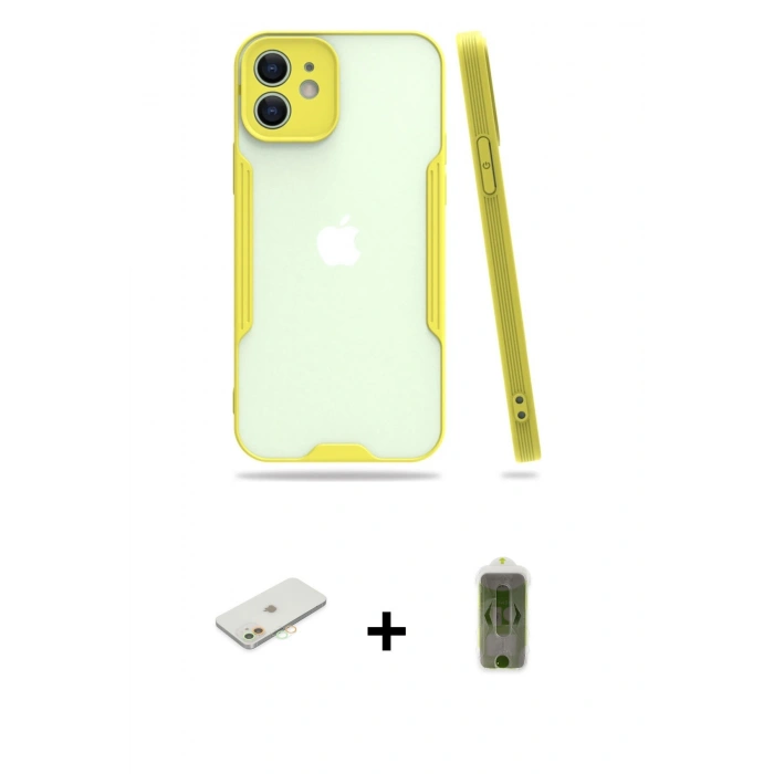 MARSİLYAN™- iPhone 12 Kılıf Atlas Asil Serisi - Siyah Joko Magic 5D Hayalet Cam + Renkli Kamera Lens Koruma Cam - TU