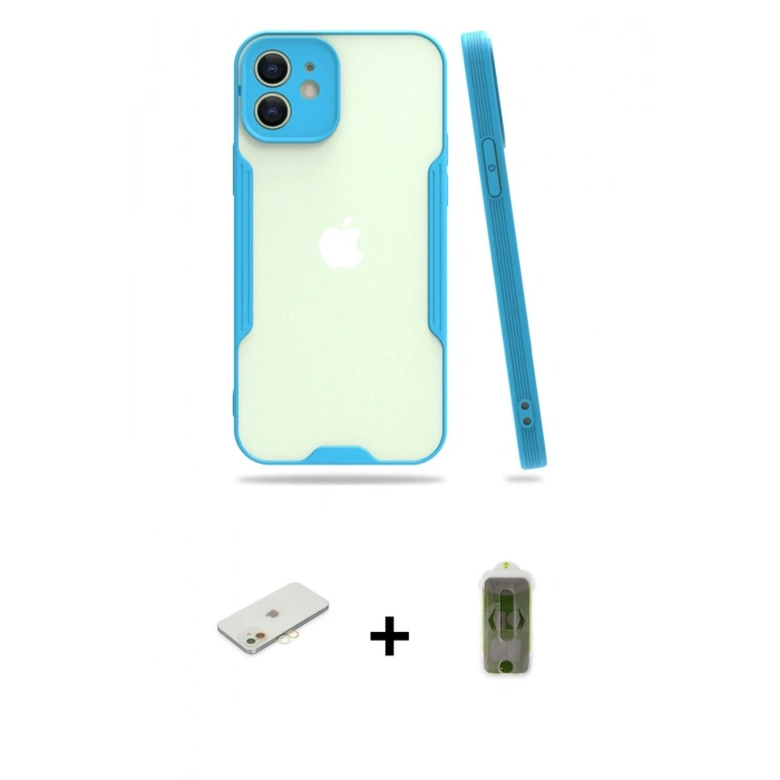 MARSİLYAN™- iPhone 12 Kılıf Atlas Asil Serisi - Siyah Joko Magic 5D Hayalet Cam + Renkli Kamera Lens Koruma Cam - TU