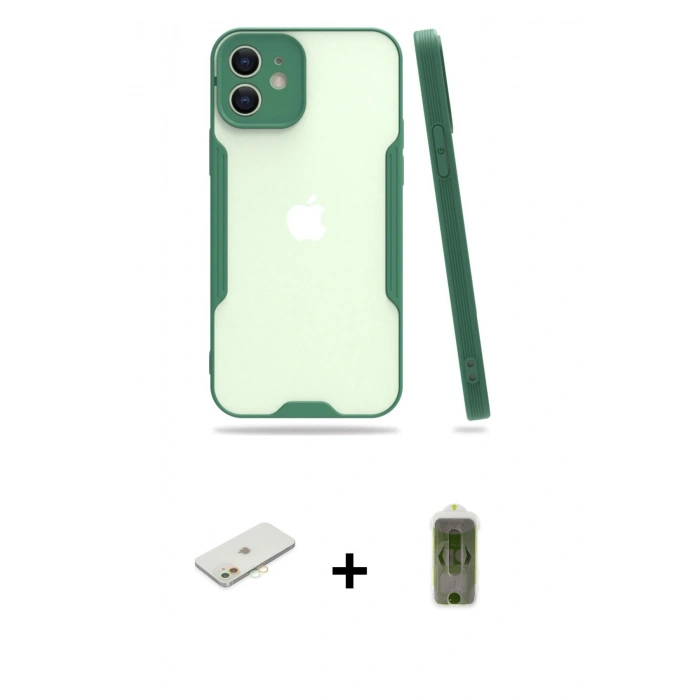 MARSİLYAN™- iPhone 12 Kılıf Atlas Asil Serisi - Siyah Joko Magic 5D Hayalet Cam + Renkli Kamera Lens Koruma Cam - TU