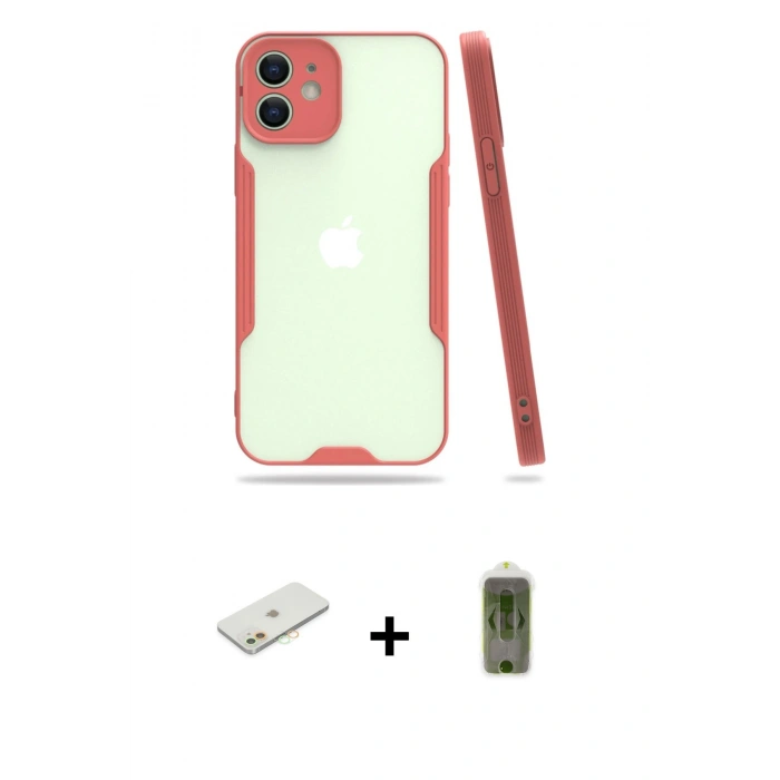 MARSİLYAN™- iPhone 12 Kılıf Atlas Asil Serisi - Siyah Joko Magic 5D Hayalet Cam + Renkli Kamera Lens Koruma Cam - TU