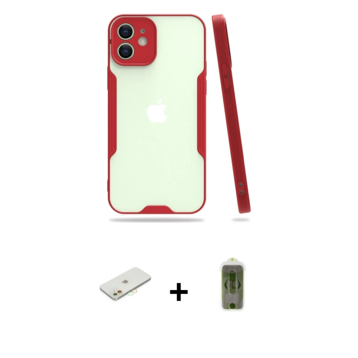 MARSİLYAN™- iPhone 12 Kılıf Atlas Asil Serisi - Siyah Joko Magic 5D Hayalet Cam + Renkli Kamera Lens Koruma Cam - TU