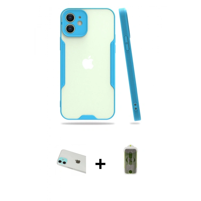 MARSİLYAN™- iPhone 12 Kılıf Atlas Asil Serisi - Siyah Joko Magic 5D Hayalet Cam + Rainbow Kamera Lens Koruma Cam - YL