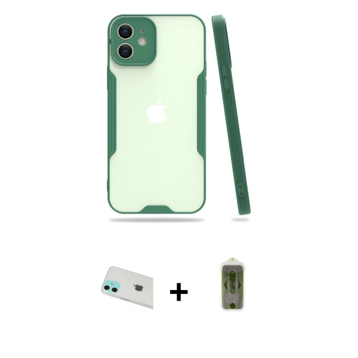 MARSİLYAN™- iPhone 12 Kılıf Atlas Asil Serisi - Siyah Joko Magic 5D Hayalet Cam + Rainbow Kamera Lens Koruma Cam - YL