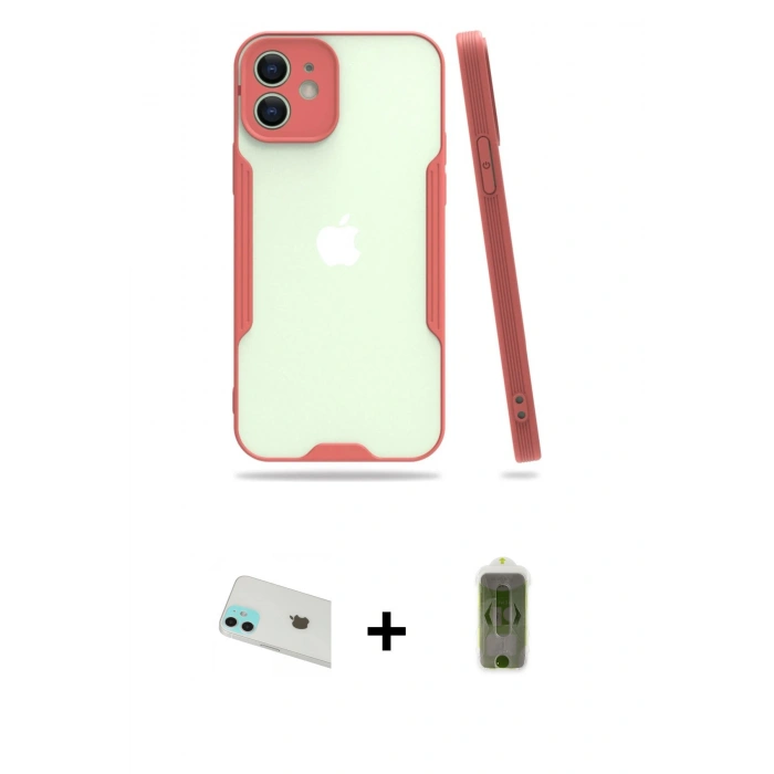 MARSİLYAN™- iPhone 12 Kılıf Atlas Asil Serisi - Siyah Joko Magic 5D Hayalet Cam + Rainbow Kamera Lens Koruma Cam - YL