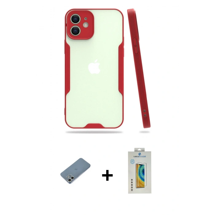 MARSİLYAN™- iPhone 12 Kılıf Atlas Asil Serisi - Siyah Polymer Nano Ekran Koruyucu + Shine Kamera Lens Koruma Cam - GS