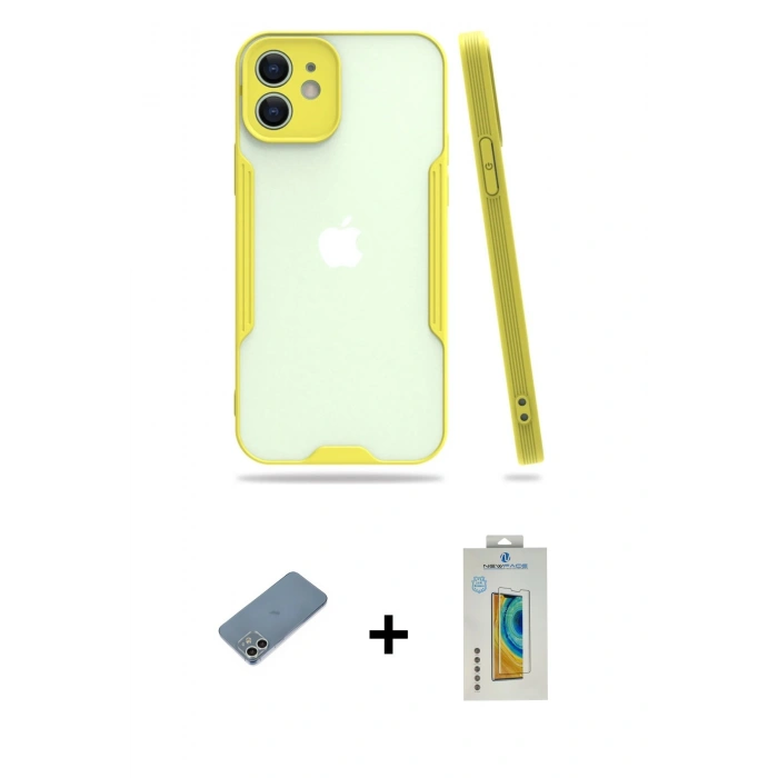 MARSİLYAN™- iPhone 12 Kılıf Atlas Asil Serisi - Siyah Polymer Nano Ekran Koruyucu + Shine Kamera Lens Koruma Cam - GS