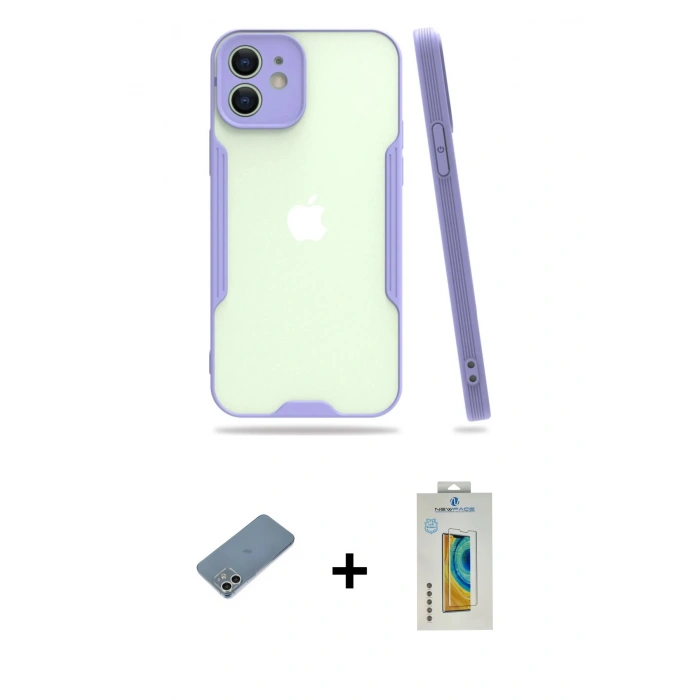 MARSİLYAN™- iPhone 12 Kılıf Atlas Asil Serisi - Siyah Polymer Nano Ekran Koruyucu + Shine Kamera Lens Koruma Cam - GS