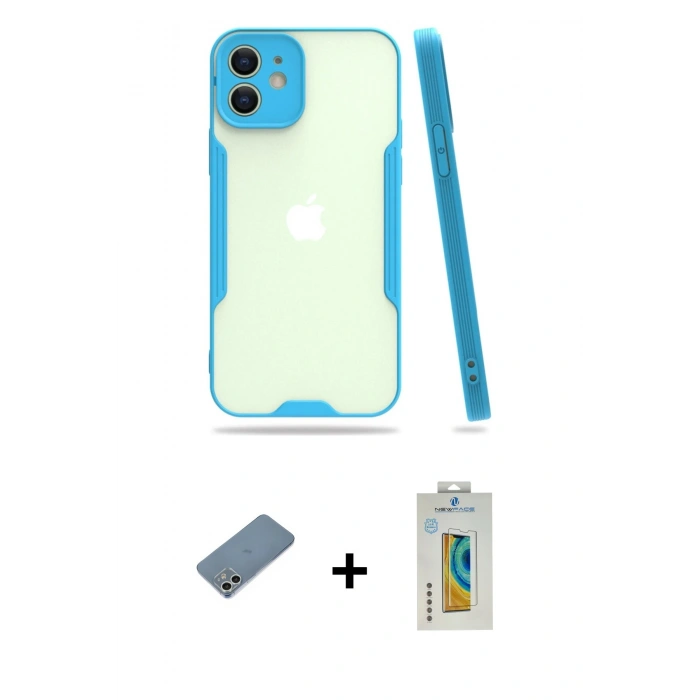 MARSİLYAN™- iPhone 12 Kılıf Atlas Asil Serisi - Siyah Polymer Nano Ekran Koruyucu + Shine Kamera Lens Koruma Cam - GS