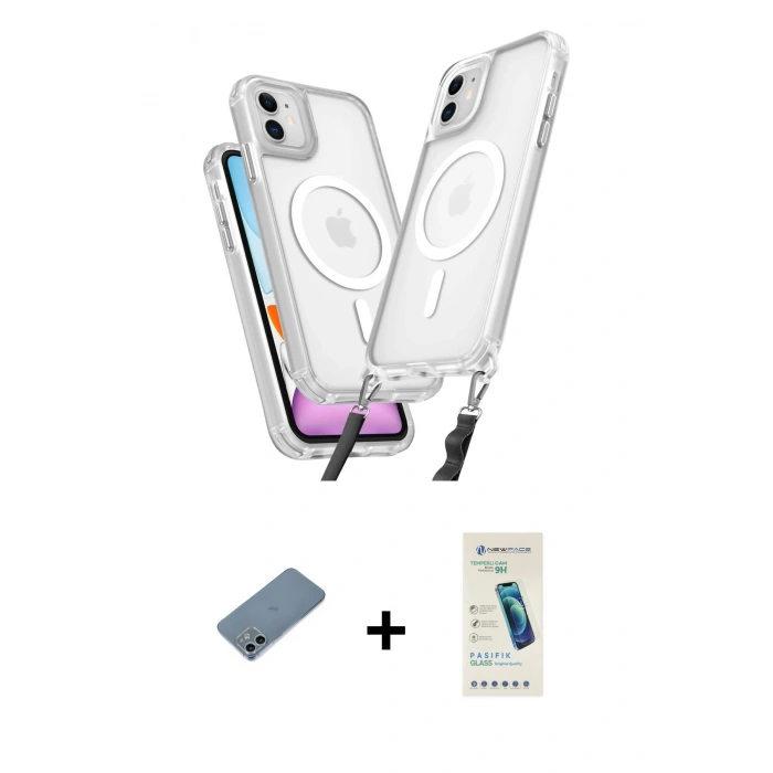 MARSİLYAN™- iPhone 12 Kılıf Atlas Doku Koleksiyonu - Şeffaf Pasifik Cam Ekran Koruyucu + Shine Kamera Lens Koruma Cam - SABE