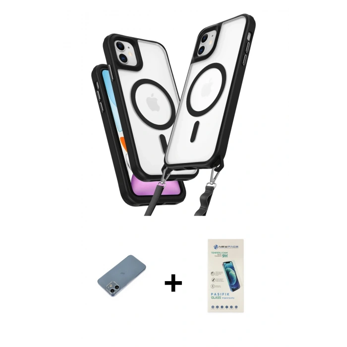 MARSİLYAN™- iPhone 12 Kılıf Atlas Doku Koleksiyonu - Şeffaf Pasifik Cam Ekran Koruyucu + Shine Kamera Lens Koruma Cam - SABE