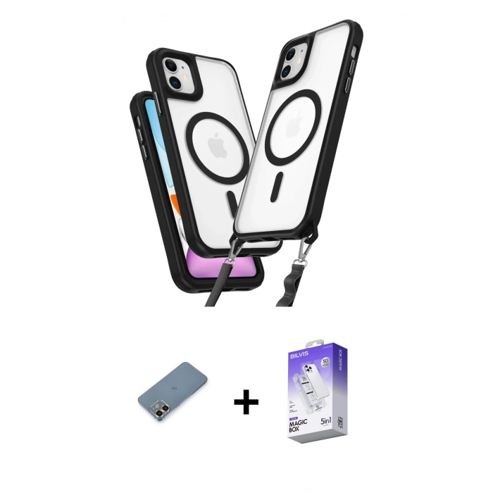 MARSİLYAN™- iPhone 12 Kılıf Atlas Doku Koleksiyonu - Siyah Bilvis 5in1 3D Magic Cam Ekran Koruyucu + Metal Kamera Lens Koruma Cam - GD