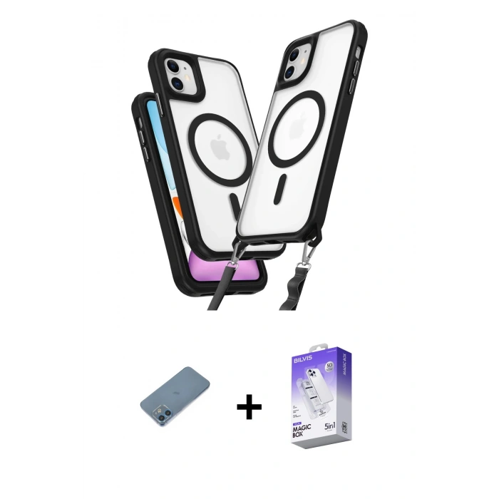 MARSİLYAN™- iPhone 12 Kılıf Atlas Doku Koleksiyonu - Siyah Bilvis 5in1 3D Magic Cam Ekran Koruyucu + Shine Kamera Lens Koruma Cam - MI