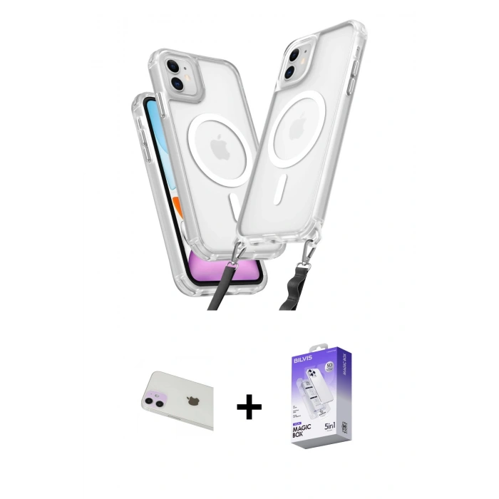 MARSİLYAN™- iPhone 12 Kılıf Atlas Doku Koleksiyonu - Siyah Bilvis 5in1 3D Magic Cam Ekran Koruyucu + Rainbow Kamera Lens Koruma Cam - MR