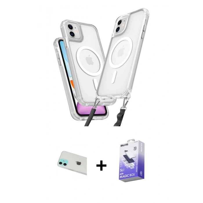 MARSİLYAN™- iPhone 12 Kılıf Atlas Doku Koleksiyonu - Siyah Bilvis 5in1 5D Magic Hayalet Cam Ekran Koruyucu + Rainbow Kamera Lens Koruma Cam - YL