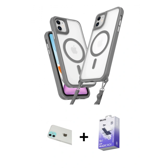 MARSİLYAN™- iPhone 12 Kılıf Atlas Doku Koleksiyonu - Siyah Bilvis 5in1 5D Magic Hayalet Cam Ekran Koruyucu + Rainbow Kamera Lens Koruma Cam - YL