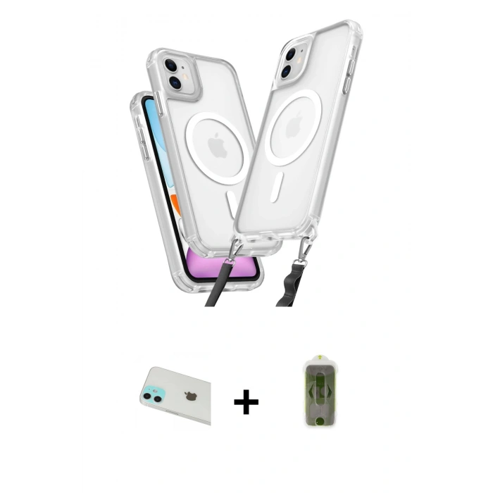 MARSİLYAN™- iPhone 12 Kılıf Atlas Doku Koleksiyonu - Siyah Joko Magic 5D Hayalet Cam + Rainbow Kamera Lens Koruma Cam - YL
