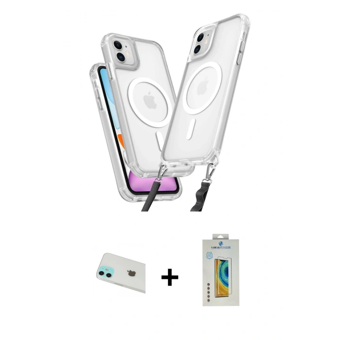 MARSİLYAN™- iPhone 12 Kılıf Atlas Doku Koleksiyonu - Siyah Polymer Nano Ekran Koruyucu + Rainbow Kamera Lens Koruma Cam - YL