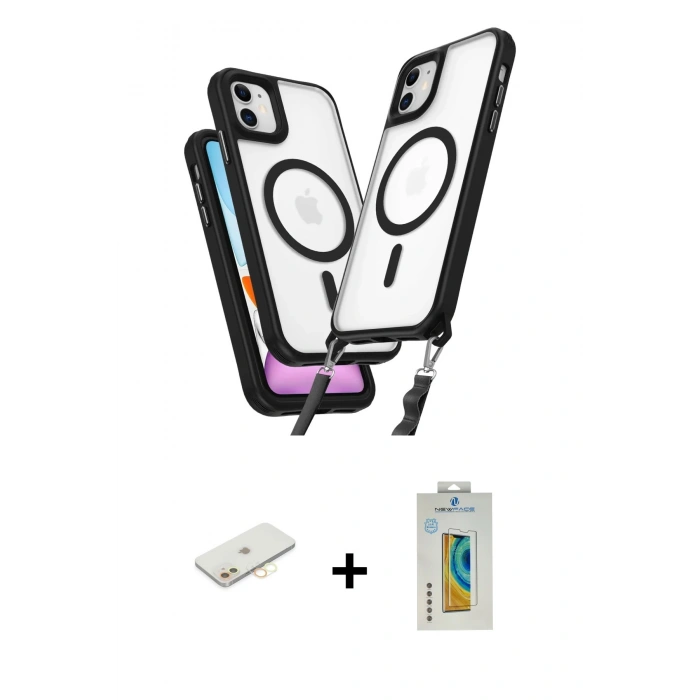 MARSİLYAN™- iPhone 12 Kılıf Atlas Doku Koleksiyonu - Siyah Polymer Nano Ekran Koruyucu + Renkli Kamera Lens Koruma Cam - SI