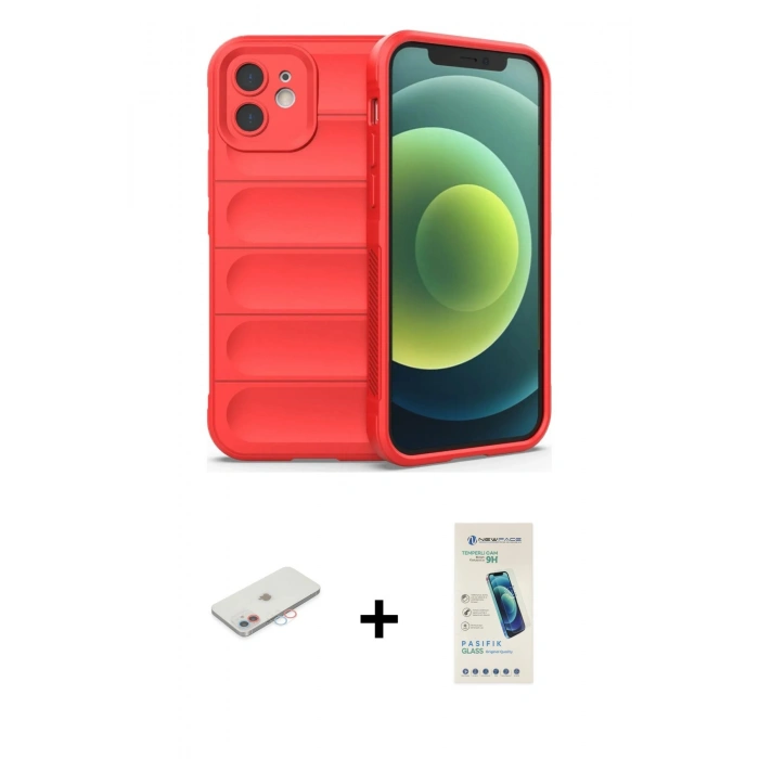 MARSİLYAN™- iPhone 12 Kılıf Atlas Koleksiyonu - Şeffaf Pasifik Cam Ekran Koruyucu + Renkli Kamera Lens Koruma Cam - PE