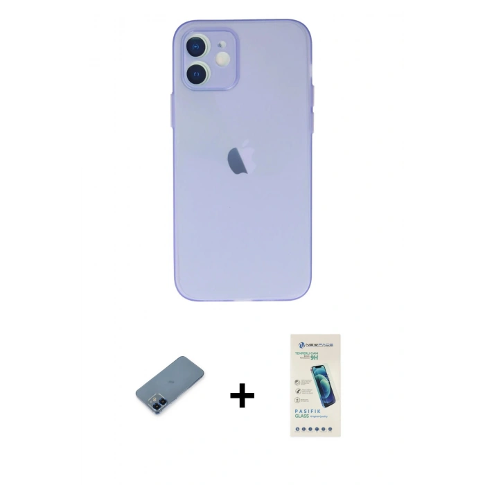 MARSİLYAN™- iPhone 12 Kılıf Atlas Minimal Prime - Şeffaf Pasifik Cam Ekran Koruyucu + Metal Kamera Lens Koruma Cam - MI