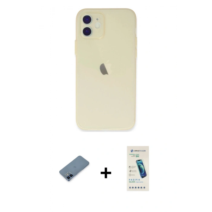 MARSİLYAN™- iPhone 12 Kılıf Atlas Minimal Prime - Şeffaf Pasifik Cam Ekran Koruyucu + Metal Kamera Lens Koruma Cam - MI