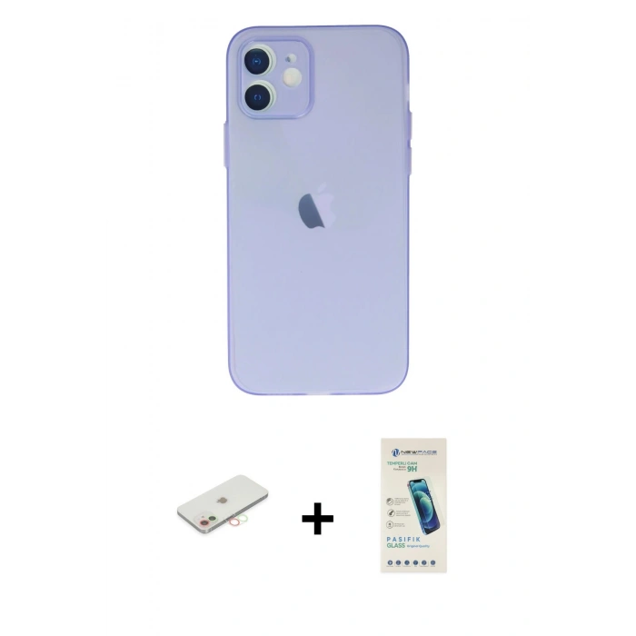 MARSİLYAN™- iPhone 12 Kılıf Atlas Minimal Prime - Şeffaf Pasifik Cam Ekran Koruyucu + Renkli Kamera Lens Koruma Cam - YL