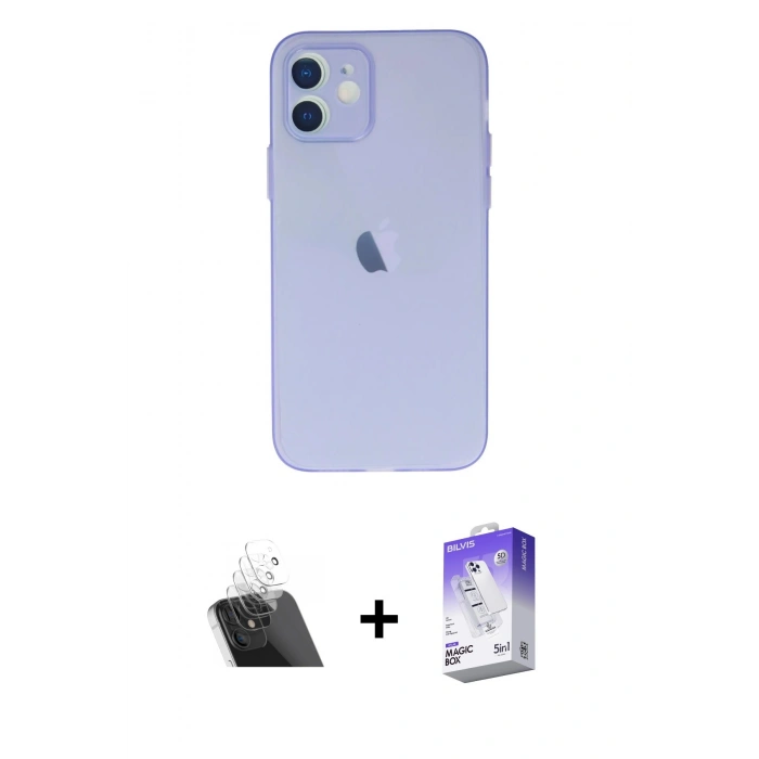 MARSİLYAN™- iPhone 12 Kılıf Atlas Minimal Prime - Siyah Bilvis 5in1 3D Magic Cam Ekran Koruyucu + Kamera Lens Koruma Cam - SF