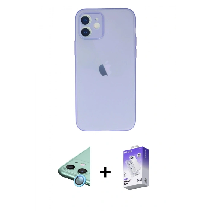 MARSİLYAN™- iPhone 12 Kılıf Atlas Minimal Prime - Siyah Bilvis 5in1 3D Magic Cam Ekran Koruyucu + Raze Metal Kamera Lens - MI