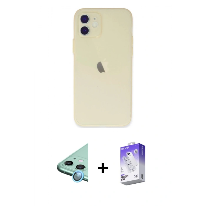 MARSİLYAN™- iPhone 12 Kılıf Atlas Minimal Prime - Siyah Bilvis 5in1 3D Magic Cam Ekran Koruyucu + Raze Metal Kamera Lens - MI