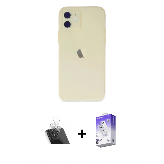 MARSİLYAN™- iPhone 12 Kılıf Atlas Minimal Prime - Siyah Bilvis 5in1 3D Magic Cam Ekran Koruyucu + Kamera Lens Koruma Cam - SF