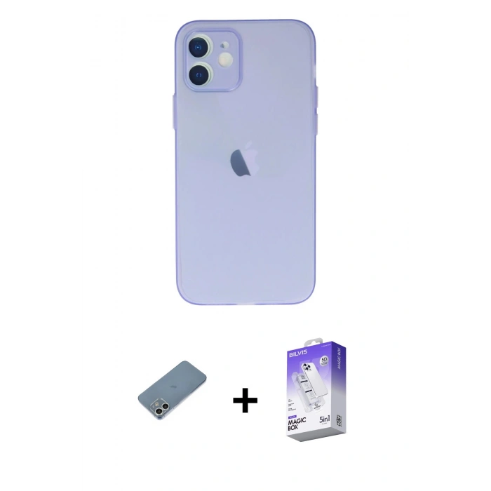MARSİLYAN™- iPhone 12 Kılıf Atlas Minimal Prime - Siyah Bilvis 5in1 3D Magic Cam Ekran Koruyucu + Shine Kamera Lens Koruma Cam - GS