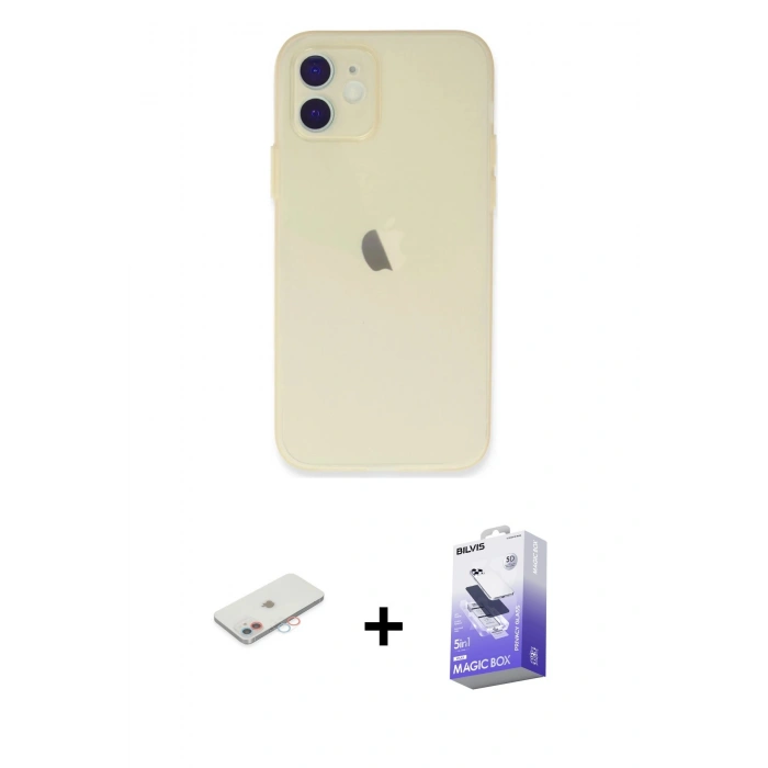 MARSİLYAN™- iPhone 12 Kılıf Atlas Minimal Prime - Siyah Bilvis 5in1 5D Magic Hayalet Cam Ekran Koruyucu + Renkli Kamera Lens Koruma Cam - PE