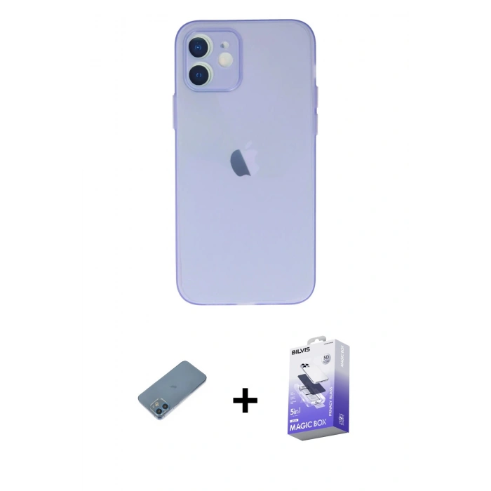 MARSİLYAN™- iPhone 12 Kılıf Atlas Minimal Prime - Siyah Bilvis 5in1 5D Magic Hayalet Cam Ekran Koruyucu + Shine Kamera Lens Koruma Cam - MI