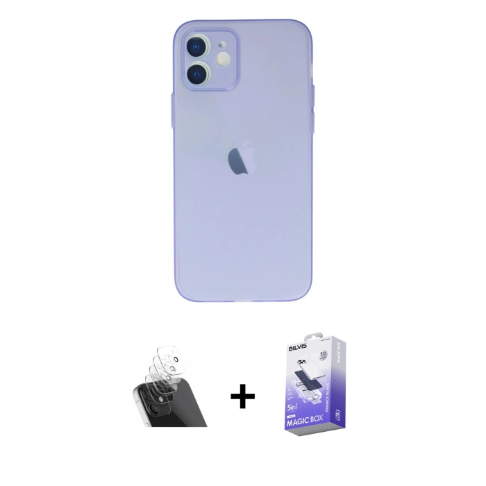 MARSİLYAN™- iPhone 12 Kılıf Atlas Minimal Prime - Siyah Bilvis 5in1 5D Magic Hayalet Cam Ekran Koruyucu + Kamera Lens Koruma Cam - SF