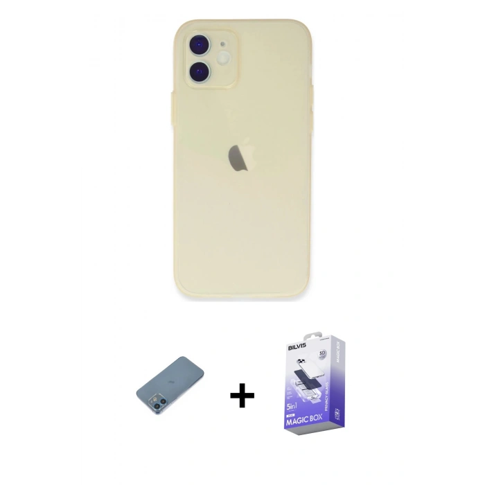 MARSİLYAN™- iPhone 12 Kılıf Atlas Minimal Prime - Siyah Bilvis 5in1 5D Magic Hayalet Cam Ekran Koruyucu + Shine Kamera Lens Koruma Cam - MI