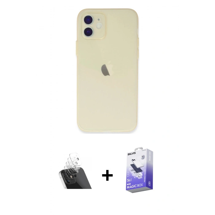 MARSİLYAN™- iPhone 12 Kılıf Atlas Minimal Prime - Siyah Bilvis 5in1 5D Magic Hayalet Cam Ekran Koruyucu + Kamera Lens Koruma Cam - SF
