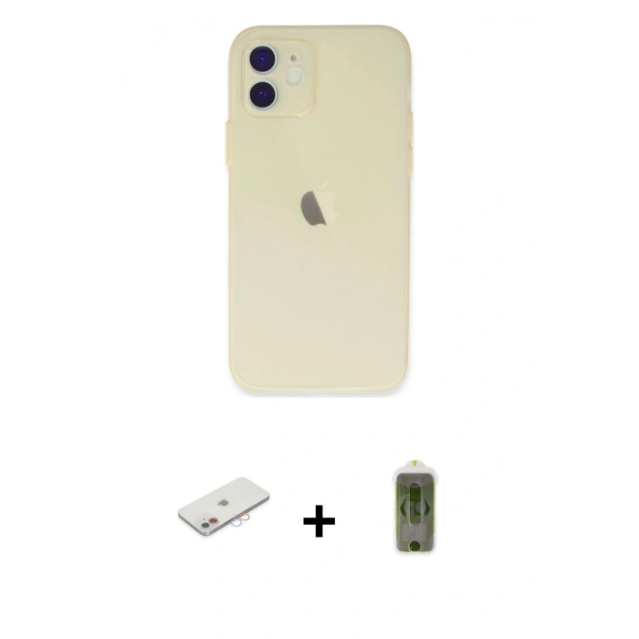 MARSİLYAN™- iPhone 12 Kılıf Atlas Minimal Prime - Siyah Joko Magic 5D Hayalet Cam + Renkli Kamera Lens Koruma Cam - PE