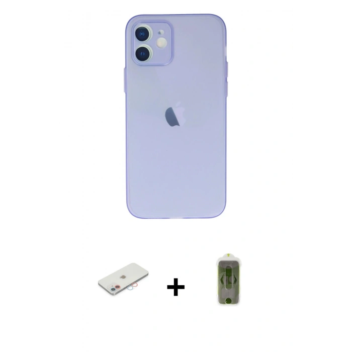 MARSİLYAN™- iPhone 12 Kılıf Atlas Minimal Prime - Siyah Joko Magic 5D Hayalet Cam + Renkli Kamera Lens Koruma Cam - PE