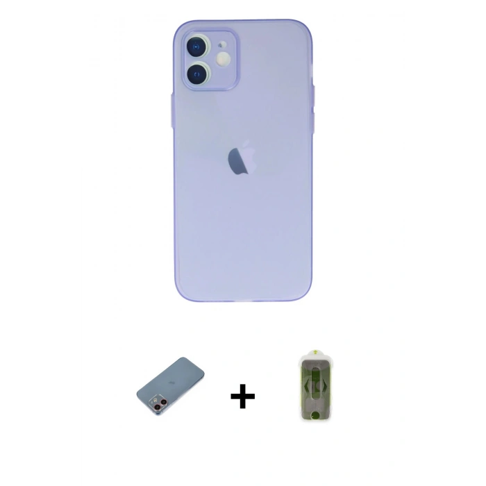 MARSİLYAN™- iPhone 12 Kılıf Atlas Minimal Prime - Siyah Joko Magic 5D Hayalet Cam + Shine Kamera Lens Koruma Cam - PE