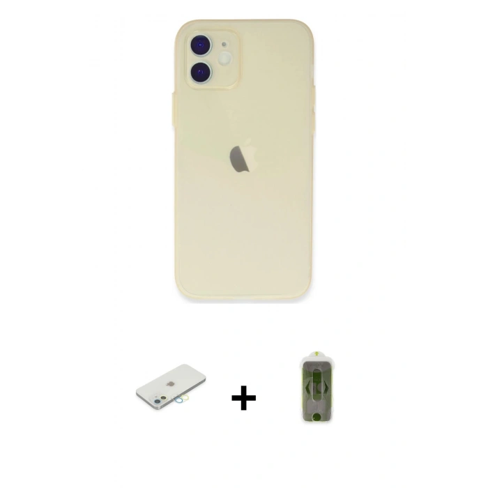MARSİLYAN™- iPhone 12 Kılıf Atlas Minimal Prime - Siyah Joko Magic 5D Hayalet Cam + Renkli Kamera Lens Koruma Cam - SI