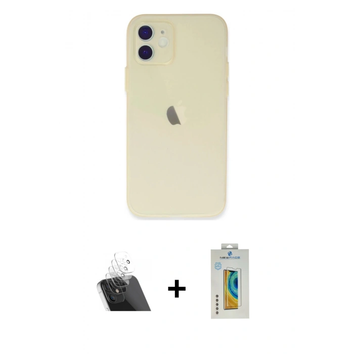 MARSİLYAN™- iPhone 12 Kılıf Atlas Minimal Prime - Siyah Polymer Nano Ekran Koruyucu + Kamera Lens Koruma Cam - SF