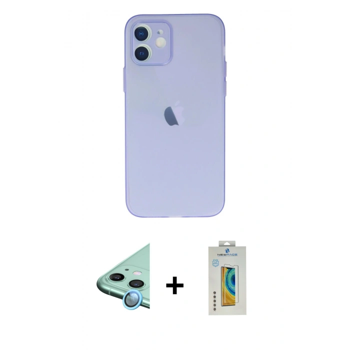 MARSİLYAN™- iPhone 12 Kılıf Atlas Minimal Prime - Siyah Polymer Nano Ekran Koruyucu + Raze Metal Kamera Lens - MI