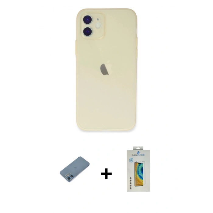 MARSİLYAN™- iPhone 12 Kılıf Atlas Minimal Prime - Siyah Polymer Nano Ekran Koruyucu + Shine Kamera Lens Koruma Cam - MI