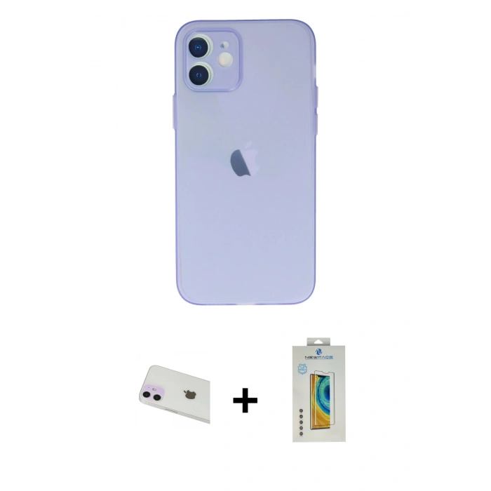 MARSİLYAN™- iPhone 12 Kılıf Atlas Minimal Prime - Siyah Polymer Nano Ekran Koruyucu + Rainbow Kamera Lens Koruma Cam - MR