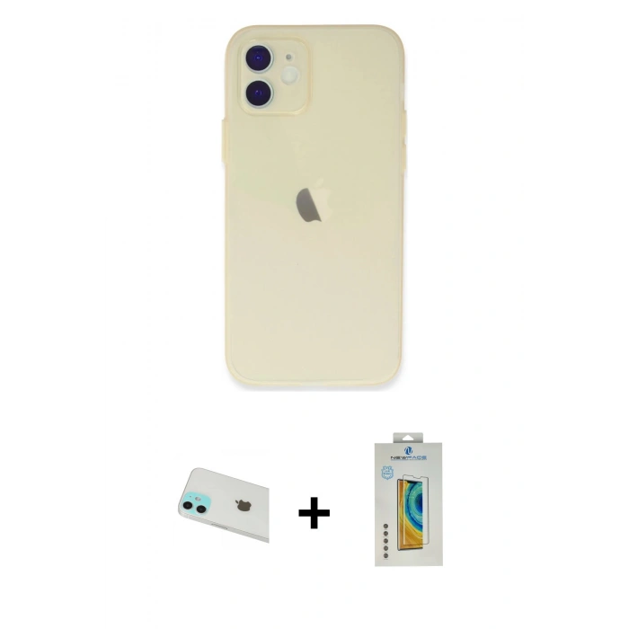 MARSİLYAN™- iPhone 12 Kılıf Atlas Minimal Prime - Siyah Polymer Nano Ekran Koruyucu + Rainbow Kamera Lens Koruma Cam - YL