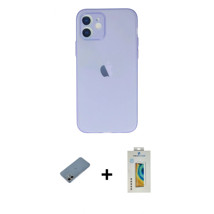 MARSİLYAN™- iPhone 12 Kılıf Atlas Minimal Prime - Siyah Polymer Nano Ekran Koruyucu + Shine Kamera Lens Koruma Cam - GI